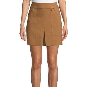 ALC Womens size 8 Brown Mini Dane A Line Skirt Back Zip Oversized Pockets Cotton